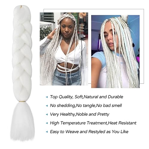Miniatura 2 de VCKOVCKO Extensión de cabello trenzado jumbo de color blanco sólido, caja jumbo de fibra sintética para trenzar cabello trenzado de 24 pulgadas, 3