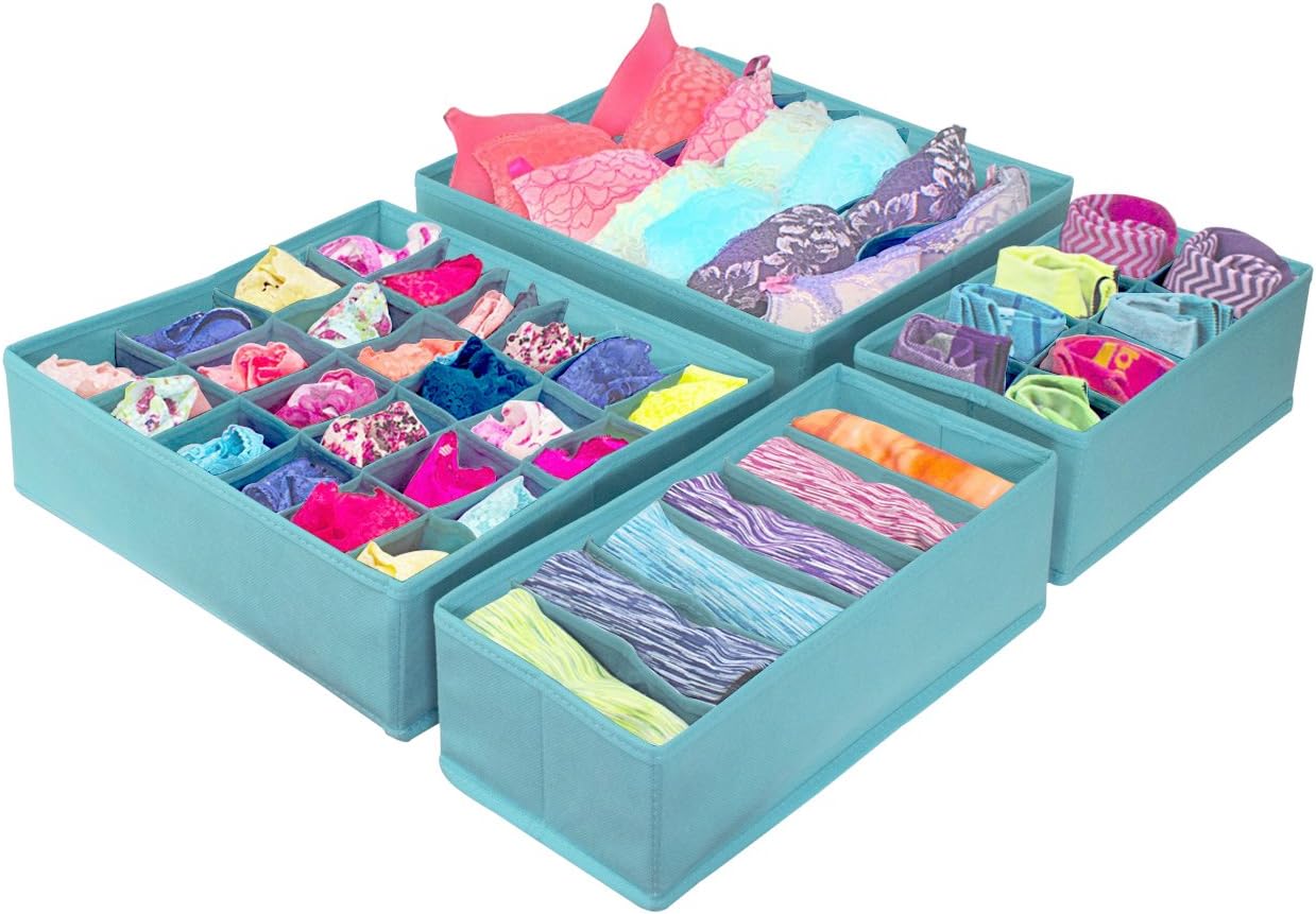 Sorbus® Set of 4 Foldable Drawer Dividers, Storage Boxes, Closet Organizers, Under Bed Organizer (Aqua)