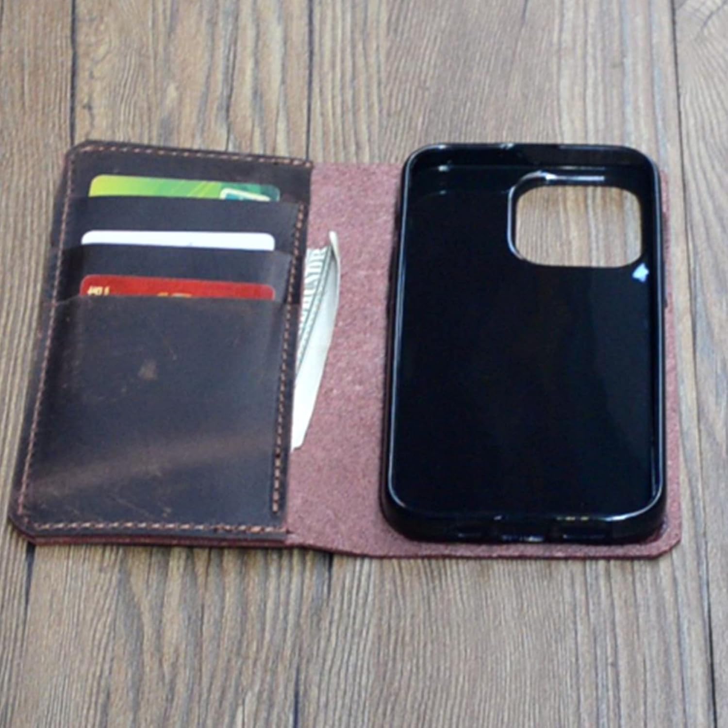 Compatible with iPhone 13 Pro Max 5G Genuine Leather Wallet Case Darkbrown