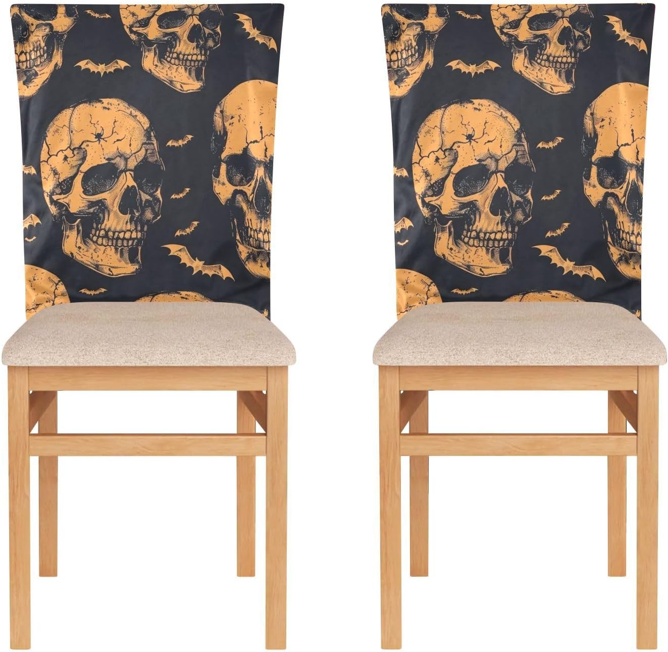 ALAZA Halloween Skulls Vintage Chair Back Cover Set of 6, Washable Reusable Removable Chair Slipcovers Decorative Chair Cover for Home Kitchen Wedding Party