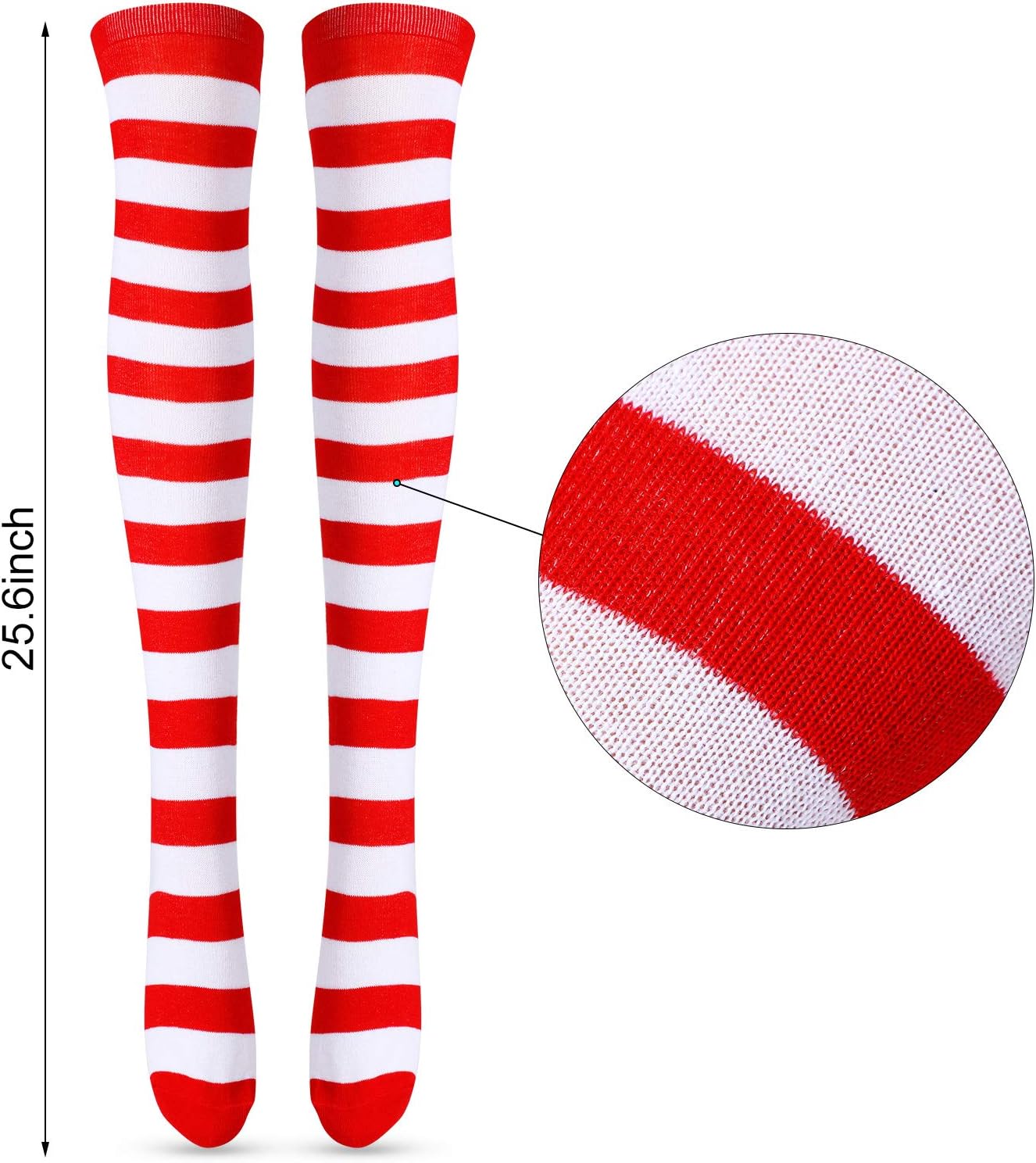 Tatuo Women's Long Striped Socks over Knee Thigh High Stocking Tight for Halloween Christmas Costumes