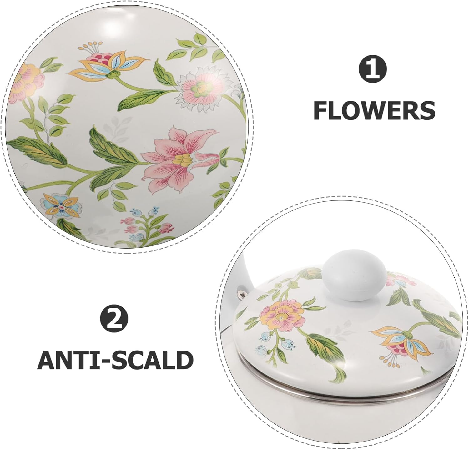Hemoton Enamel Tea Kettle 2.2 Quart Stovetop Whistling Water Kettle Floral Design Thickened Steel for Home and Office