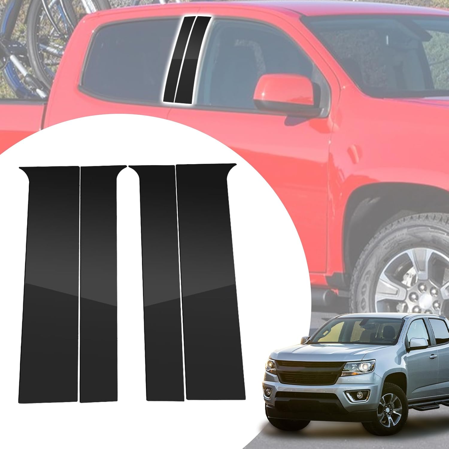 4pcs Glossy Black Exterior Door Window Pillar Posts Molding Cover Panel Trim Side Door Window Cover Trim Kits for Chevy Chevrolet Colorado 2015-2019 2020 2021 2022 Accessories