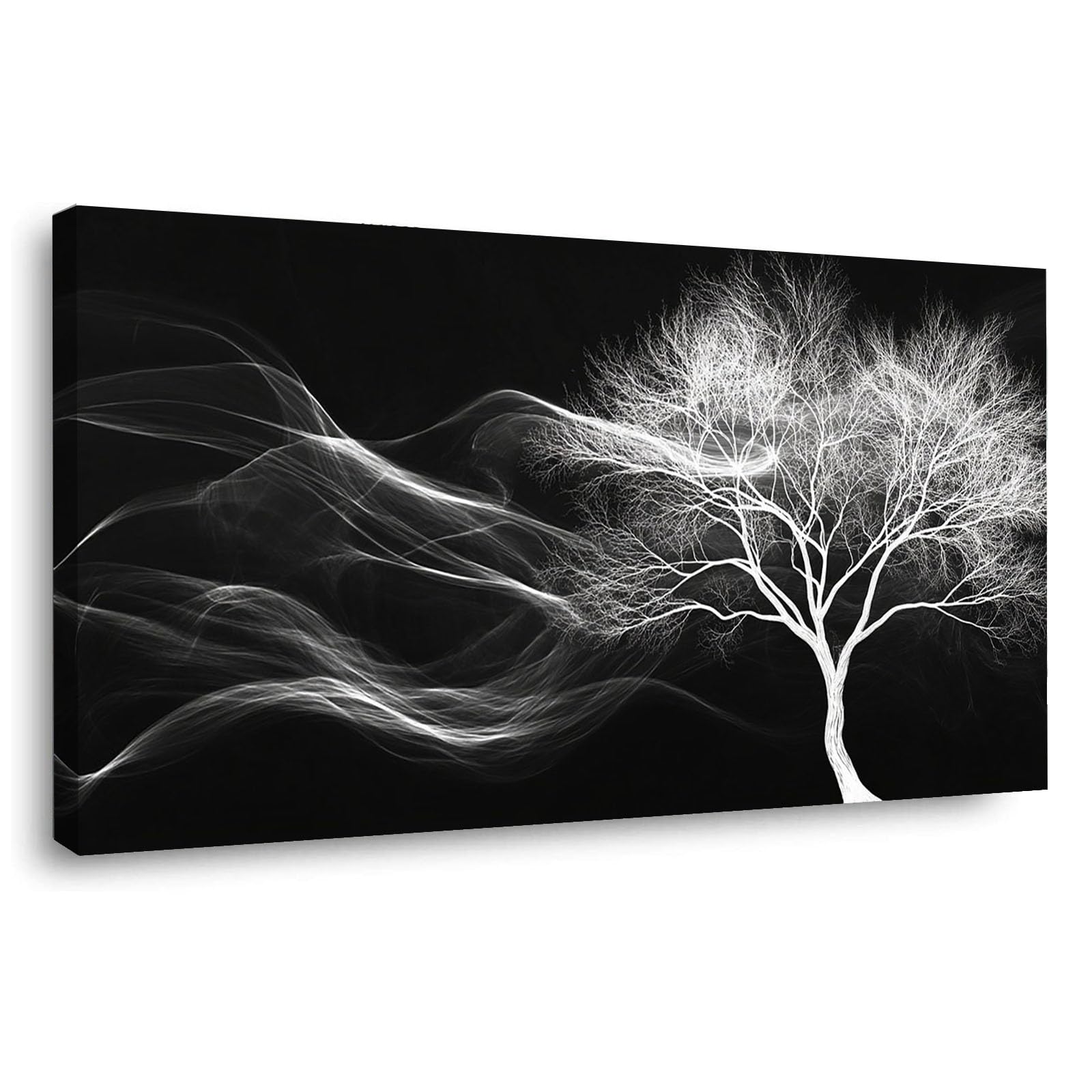 AMXBZC Rośliny zielone liście obrazy ścienne abstrakcyjny obraz drzewa życia nowoczesna dekoracja do salonu sypialni - naturalny krajobraz plakat (czarny-20 x 40 cm oprawiony