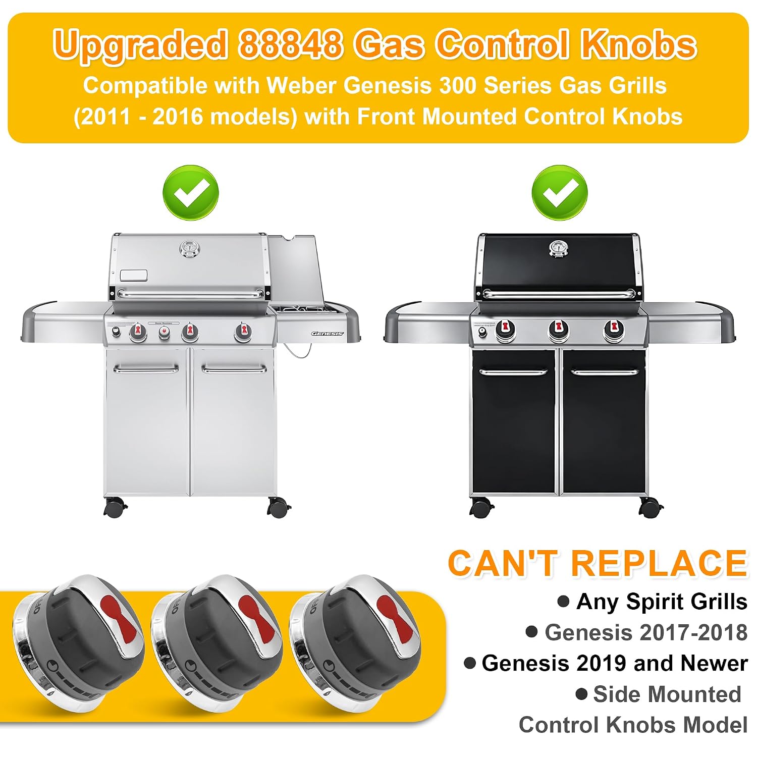 Upgraded 3PCS 88848 Gas Grill Burner Knobs Fit for Weber Genesis 300 Series