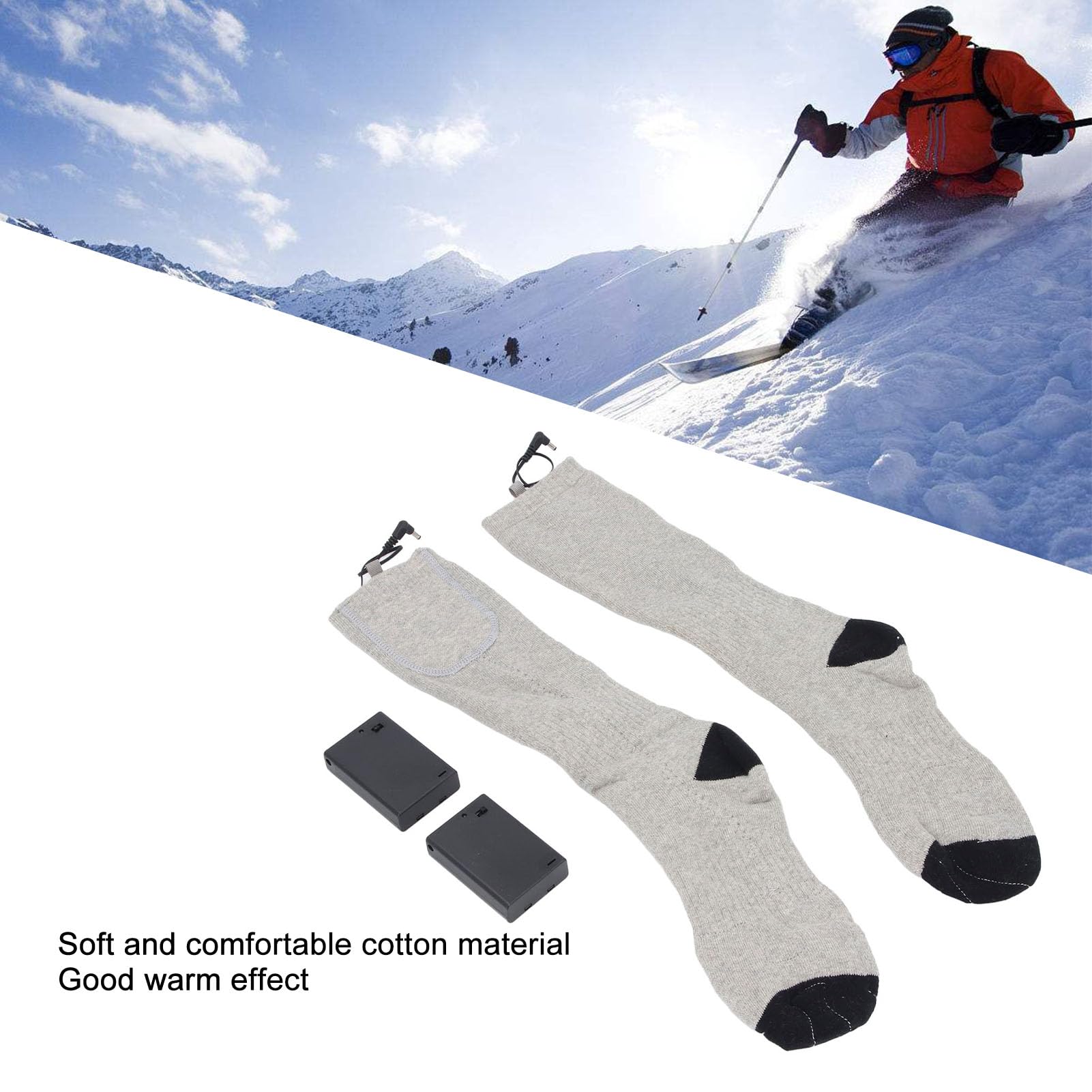 Heated Socks, Foot Warmer Rechargeable Electric Socks with 2 Battery Box, Ideal for Outdoor Ski Camping Hiking Travel, Winter Warm Cotton Socks, One Size Fits All (Grey)