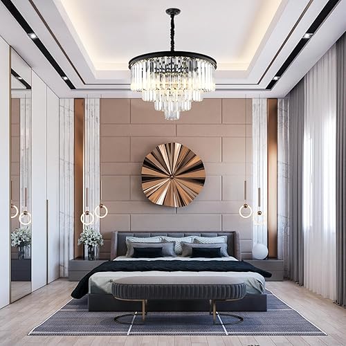 Miniatura 5 de CRYSTOP Modern 4-Tier Luxury K9 Cyrstal Chandelier for Dining Room, Black Flush Mount Ceiling Pendant Light Fixture for Foyer Entryway High Ceilings