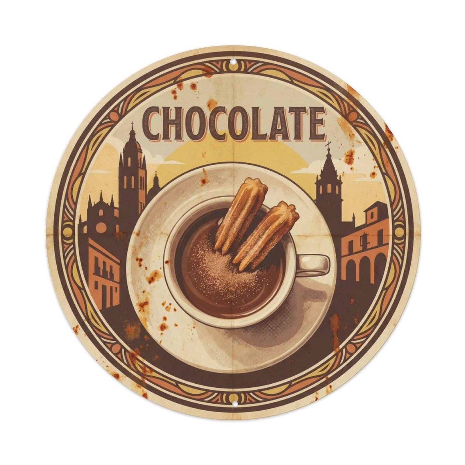 Olyhtr 8X8inch Classic Style Confectionery Dessert Iberian Patisserie Travel Culture Metal Tin Sign