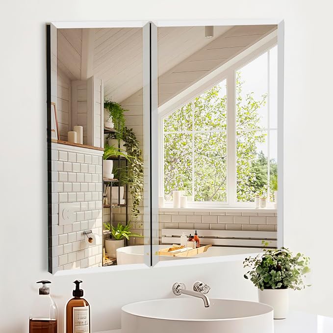 Botiquín de baño Movo 26x24 pulg aluminio negro con espejo miniatura 8