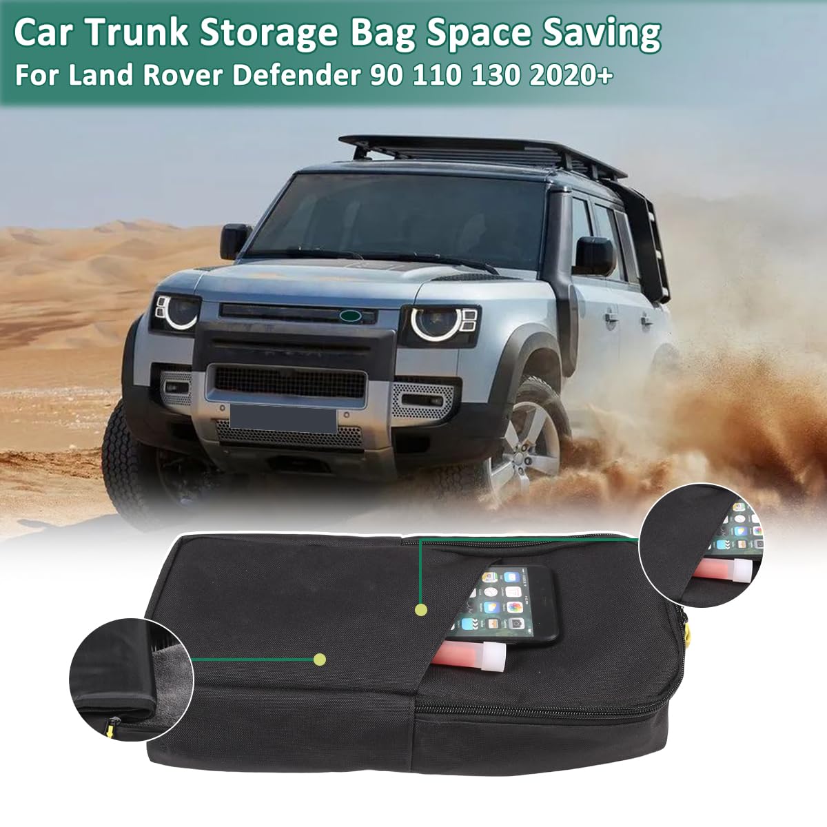Organizador de maletero de almacenamiento para coche con tela Oxford, organizador de bolsa de coche, compatible con Defender 90 110 130 2020-2024, bolsa de almacenamiento multifuncional para