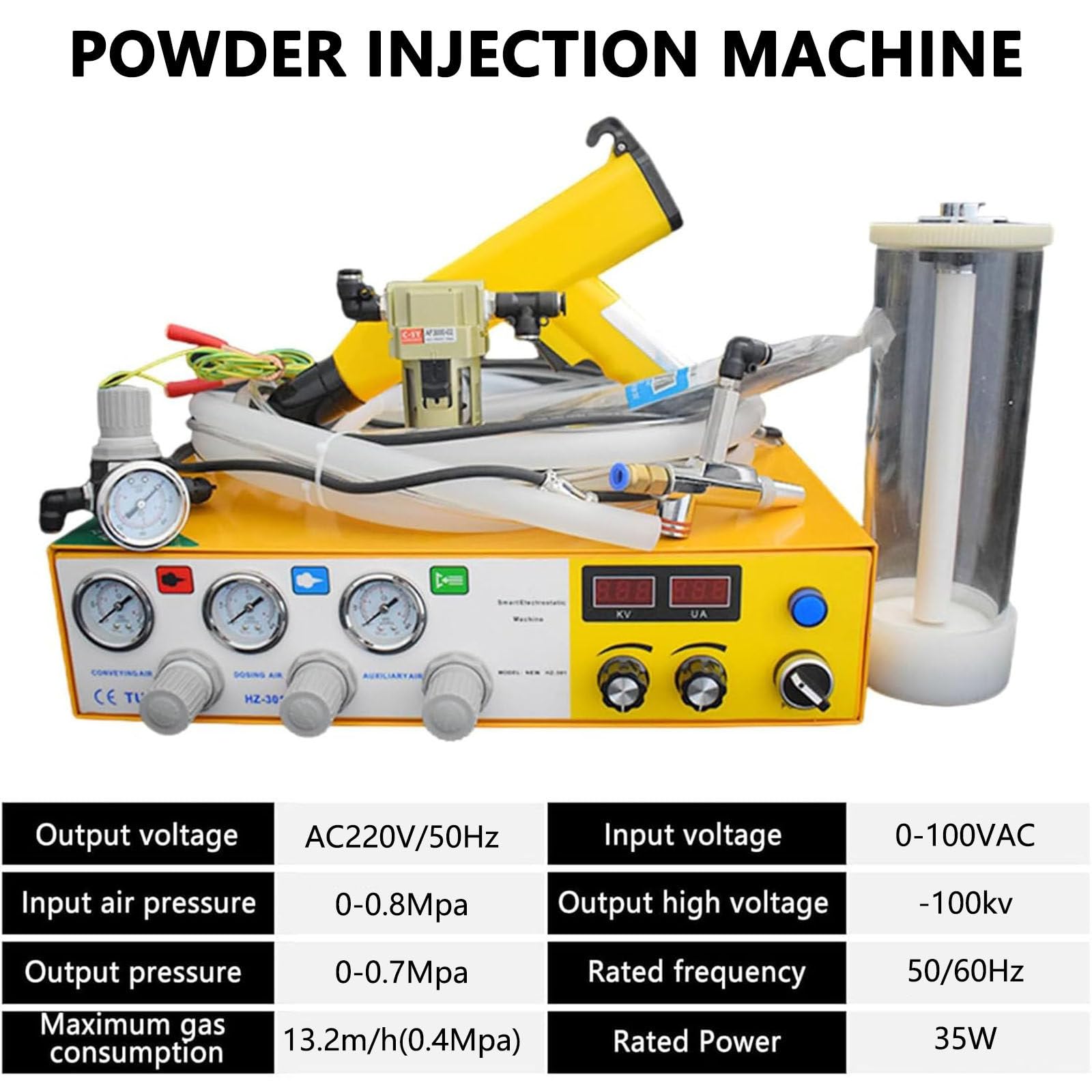 Juego de máquina de pulverización electrostática, recubrimiento en polvo | Pistola de pintura portátil para recubrimiento en polvo,con salida electrostática de 35 kW y pistola pulverizadora