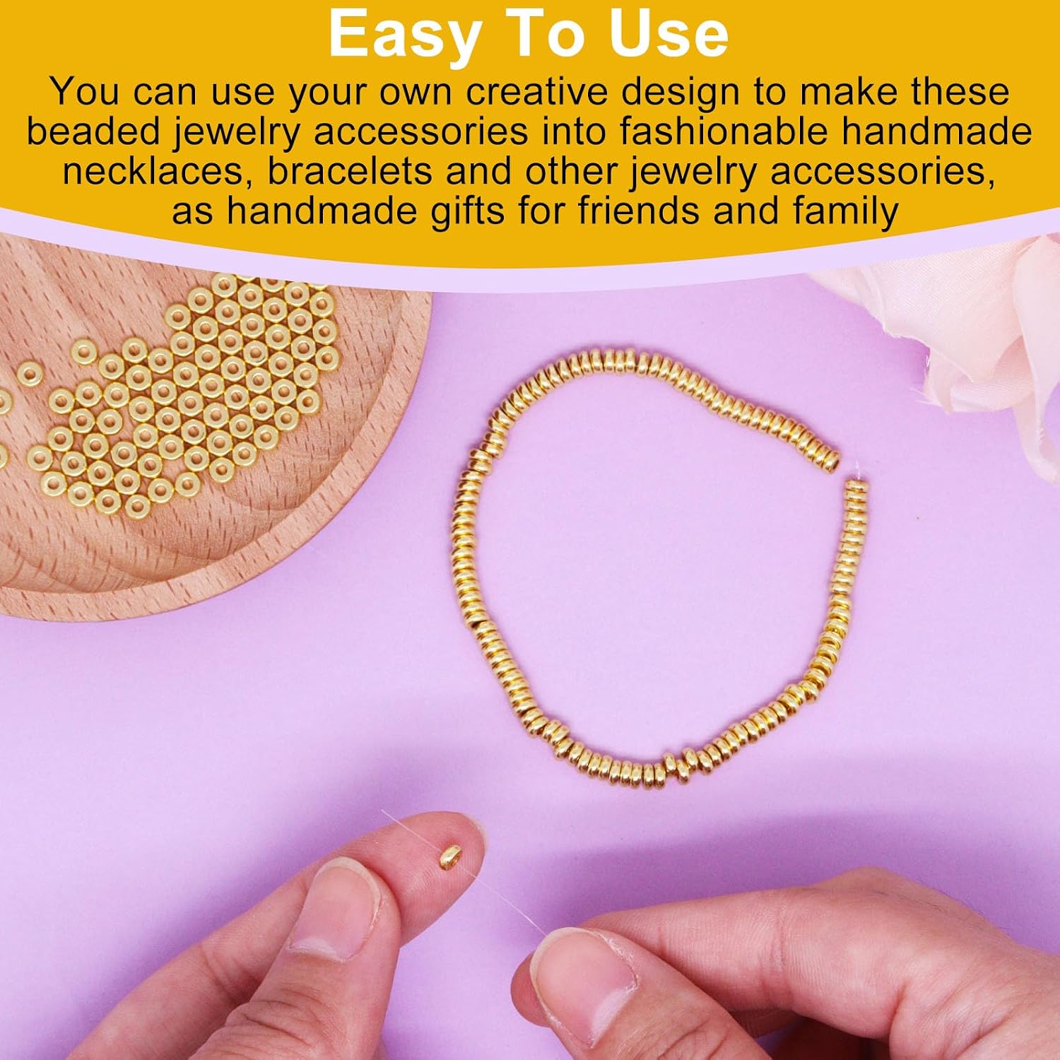 200Pcs 4mm Gold Flat Spacer Beads 18K Gold Plated Loose Beads for Jewelry Making DIY Bracelet Necklace Earring image 5