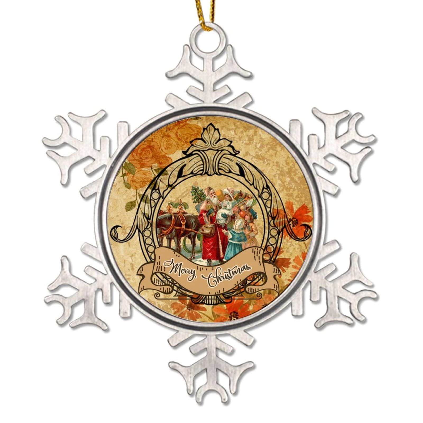 Santa Claus Christmas Hanging Ornament French Style Vintage Santa Christmas Decor Merry Christmas Retro Snowflake Metal Xmas Tree Hanging Pendant Keepsake Winter