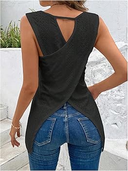 WDIRARA Women's Open Back Criss Cross Tank Top Eyelet Embroidery