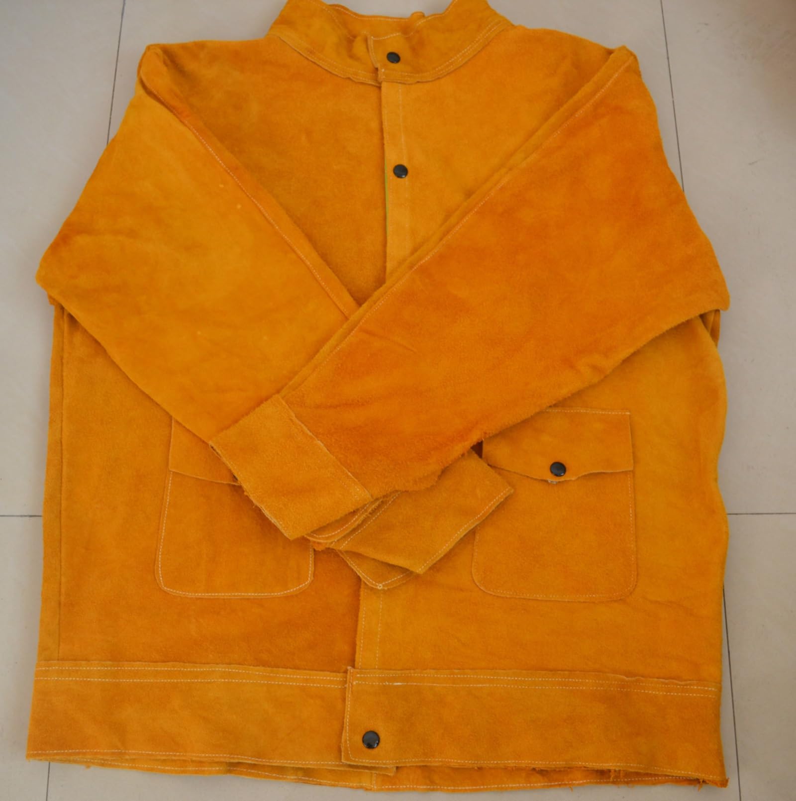 Abbigliamento da Saldatura in Pelle Giacca Spaccata Resistente al Calore e Alla Fiamma con Tasche per Attrezzi Carpenteria Meccanica per Uomini e Donne