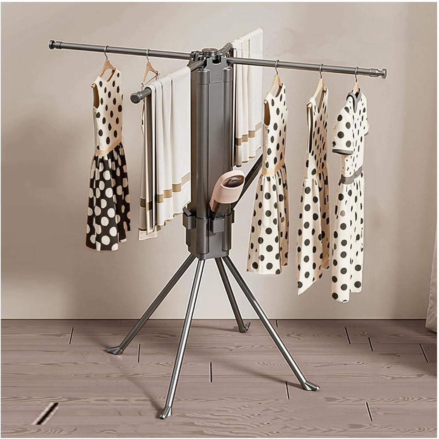 Clothes Drying Rack ​Foldable,Portable Hanging Dry Rack,Cylinder 4-Legged Collapsible Rack,with 4 129-187cm Expandable,360°Rotatable Design(Color1)