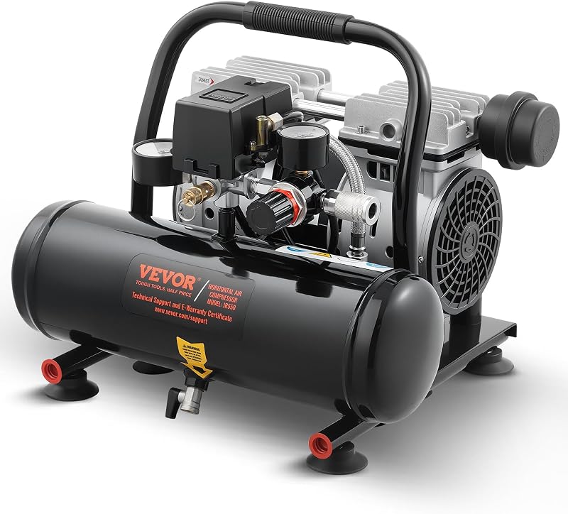 Air Compressor, 1 Gallon Steel Tank, 1HP 1.5CFM @ 90PSI Oil Free Air Compressor & Max. 120PSI Pressure, 78dB Ultra Quiet Portable Compressor for Auto Repair, Tire Inflation, Spray Painting, 120V