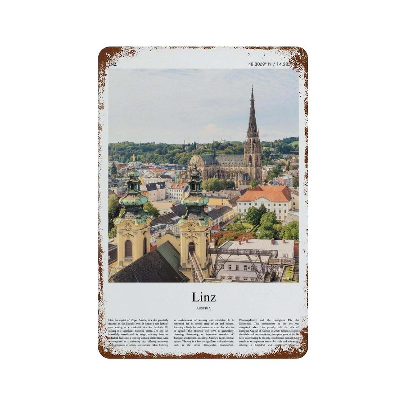 xiaoxiaoshen Linz Austria City Scenery Wall Decor Art Metal Tin Poster Modern Home Decor Art Home Bar Shop Decorations Vintage Sign 30x20cm