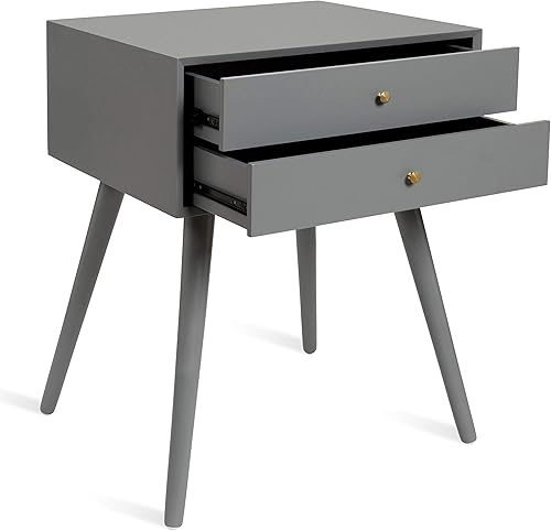 Miniatura 5 de Kate and Laurel Finco Midcentury - Mesa auxiliar de estilo moderno con 2 cajones, acabado gris con herrajes de latón