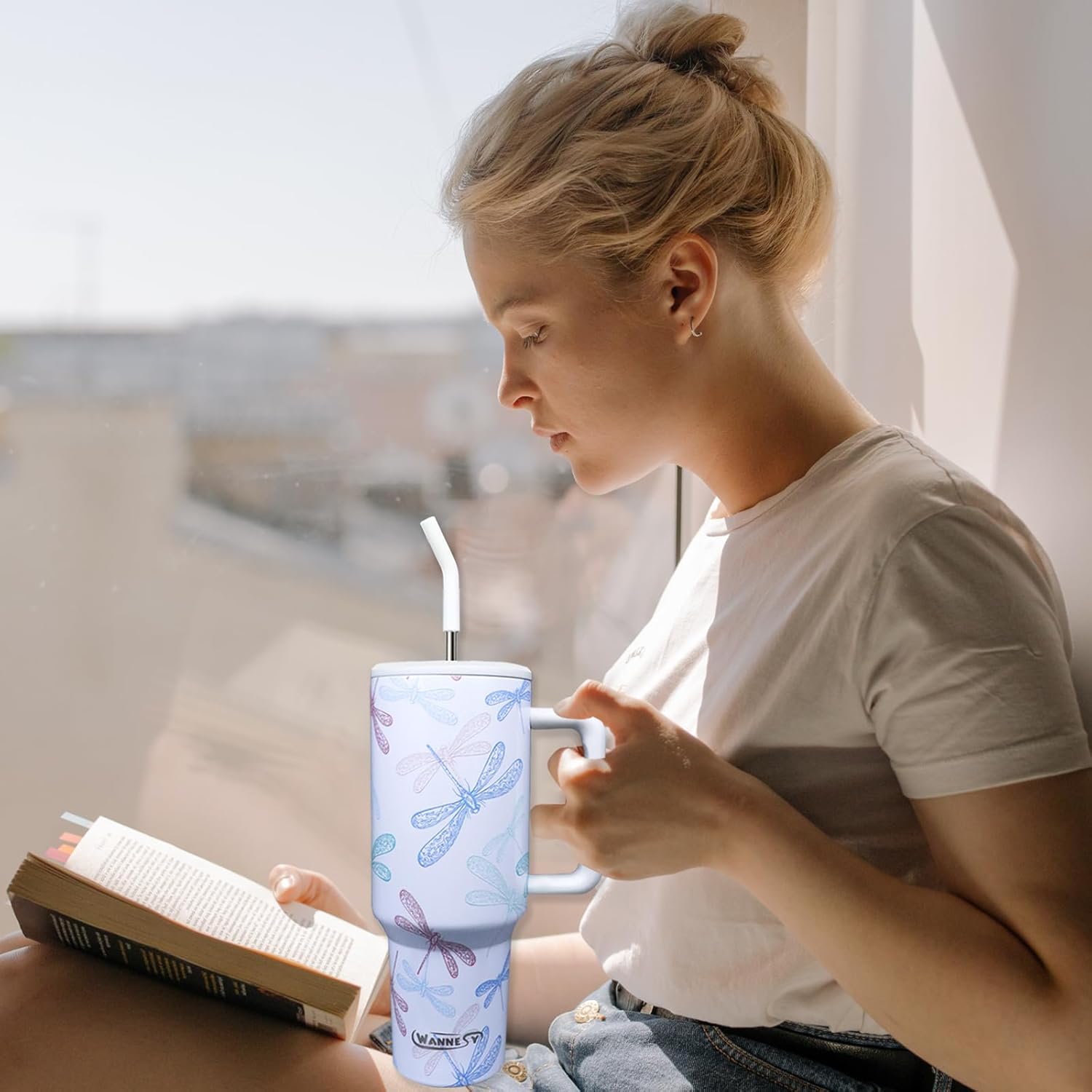 40 oz Dragonfly Tumbler With Handle and Straw Lid - Themed Gifts for Dragonfly Lovers, Women, Girls - Double Insulated Cup, Travel Coffee Mug - Image 6