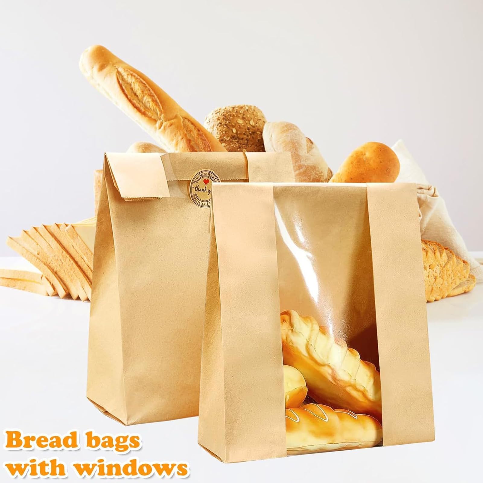 Lot De 100 Sacs à Pain En Papier Kraft Marron Pour Pains, Boulangerie