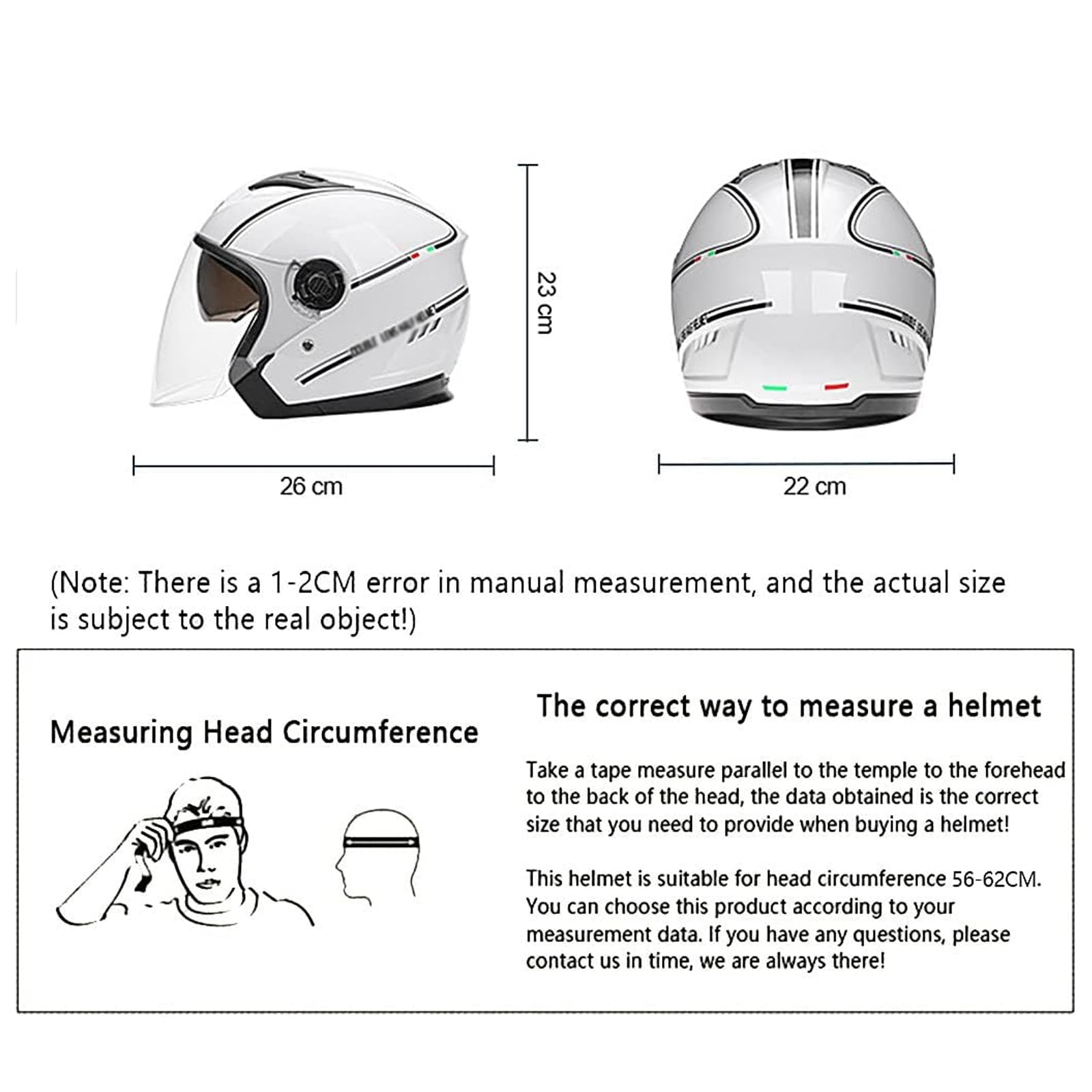 Caschi Moto Casco Mezza Faccia 3/4, Casco Moto Open Face Omologato DOT per Uomo Donna, Casco Moto da Strada con Doppia Visiera E Prese d'Aria Multiple
