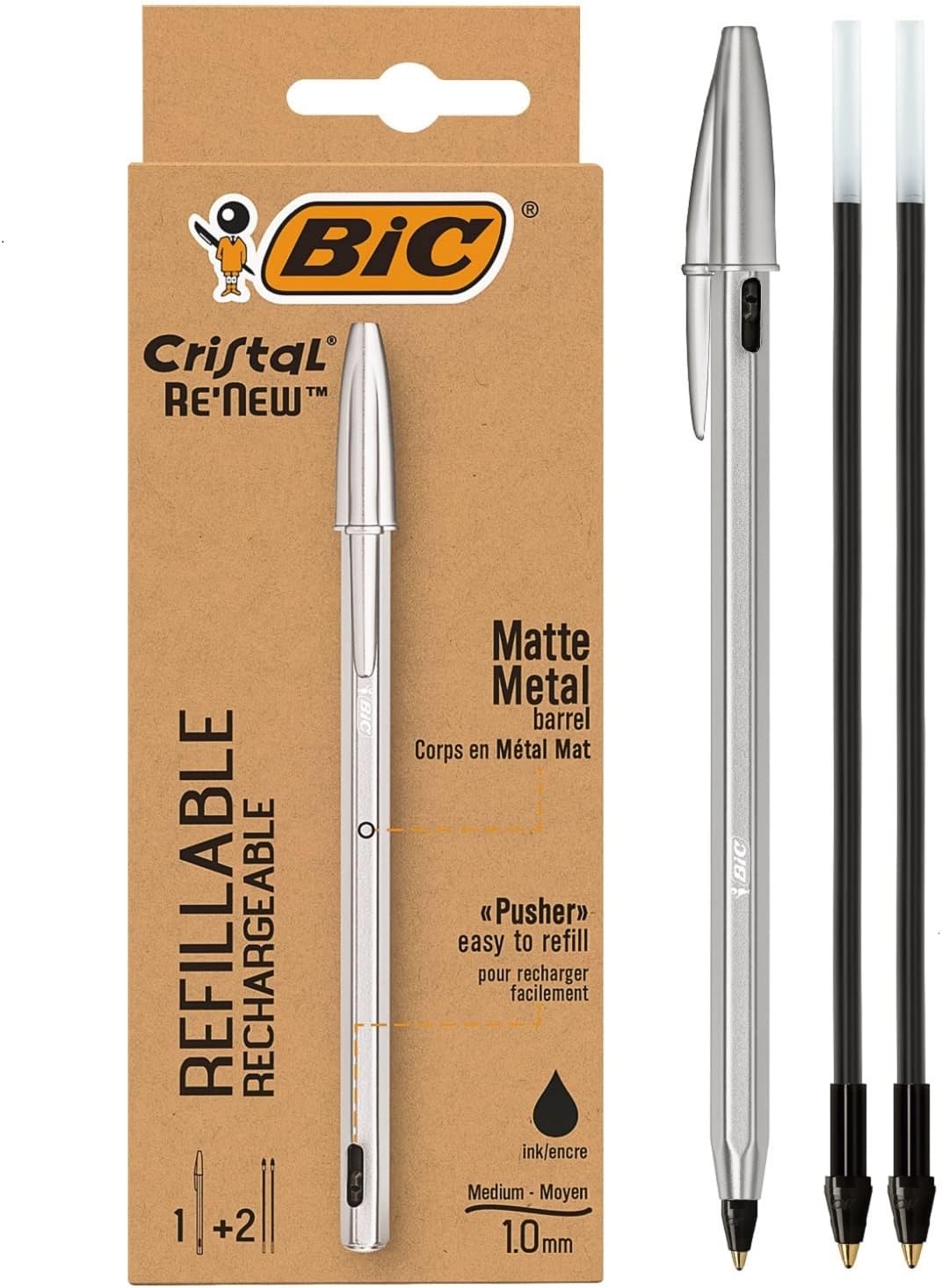 Big CMBLK-10P Large Capacity Ballpoint Pen, Crystal, Medium, 0.04 inches (1.0 mm), Oil-based, Black, Pack of 10
