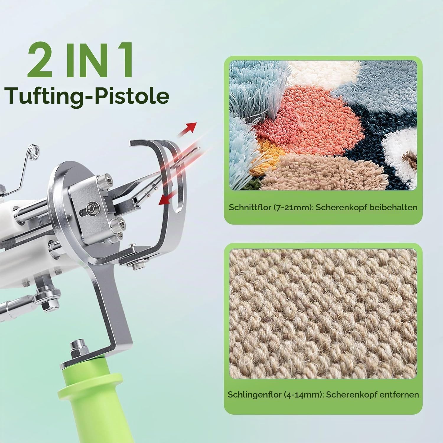 Tufting, Helangel Tufting Pistole, 2 in 1, 5-40 Schritte/S Tufting Gun, elektrisch, 7-21 mm, verstellbar, Strickmaschine, Teppiche für Weihnachten, Handwerk, Teppich, Kleidung