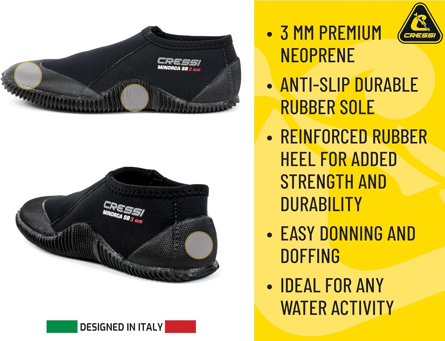 Cressi Neoprene Adult Anti-Slip Sole Boots for Water Sports: Scuba Diving, Snorkeling, Rafting, Windsurfing, Italy-made