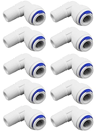 KRPLUS RO Spares Plastic 1/4 Inch Male Thread to 3/8 Inch Quick Connect Elbow Connector 1/4