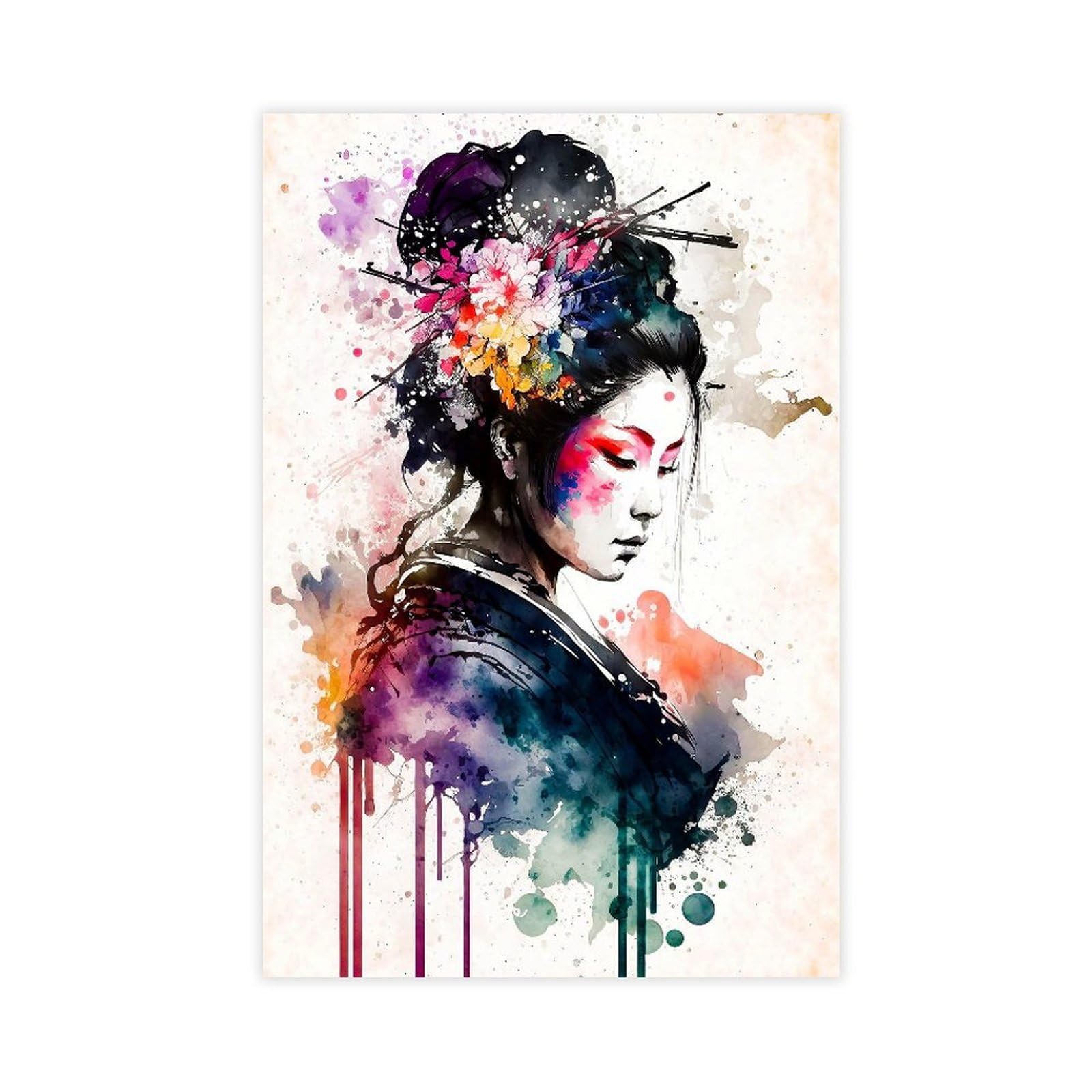Qnvjqkdsi Unframe Japanese Geisha Watercolor Art Poster (2) Canvas Poster Bedroom Decor Landscape Office Room Decor Gift 20" L X 30" W