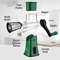 Vista 8 de Zulay Kitchen Rallador Rotativo de Queso de 5 Cuchillas Rallador de Queso - Rallador de Queso Manual de Manivela de Mano con Succión Reforzada y 5