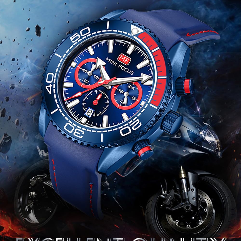 Orologio da uomo con quadrante girevole e calendario luminescente, movimento al quarzo, orologio da polso per auto, durezza 30 ATM, vetro zaffiro, comodo cinturino in silicone, super luminoso, da uomo