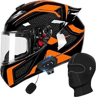 DOT Approved Adults Men Women Bluetooth Full-Face Motorcycle Helmets | Removable Liner Multiple Vents Motorbike Helmet with Mic Chopper Cruiser Moped Street Riding Helmet for Adults Men Women
