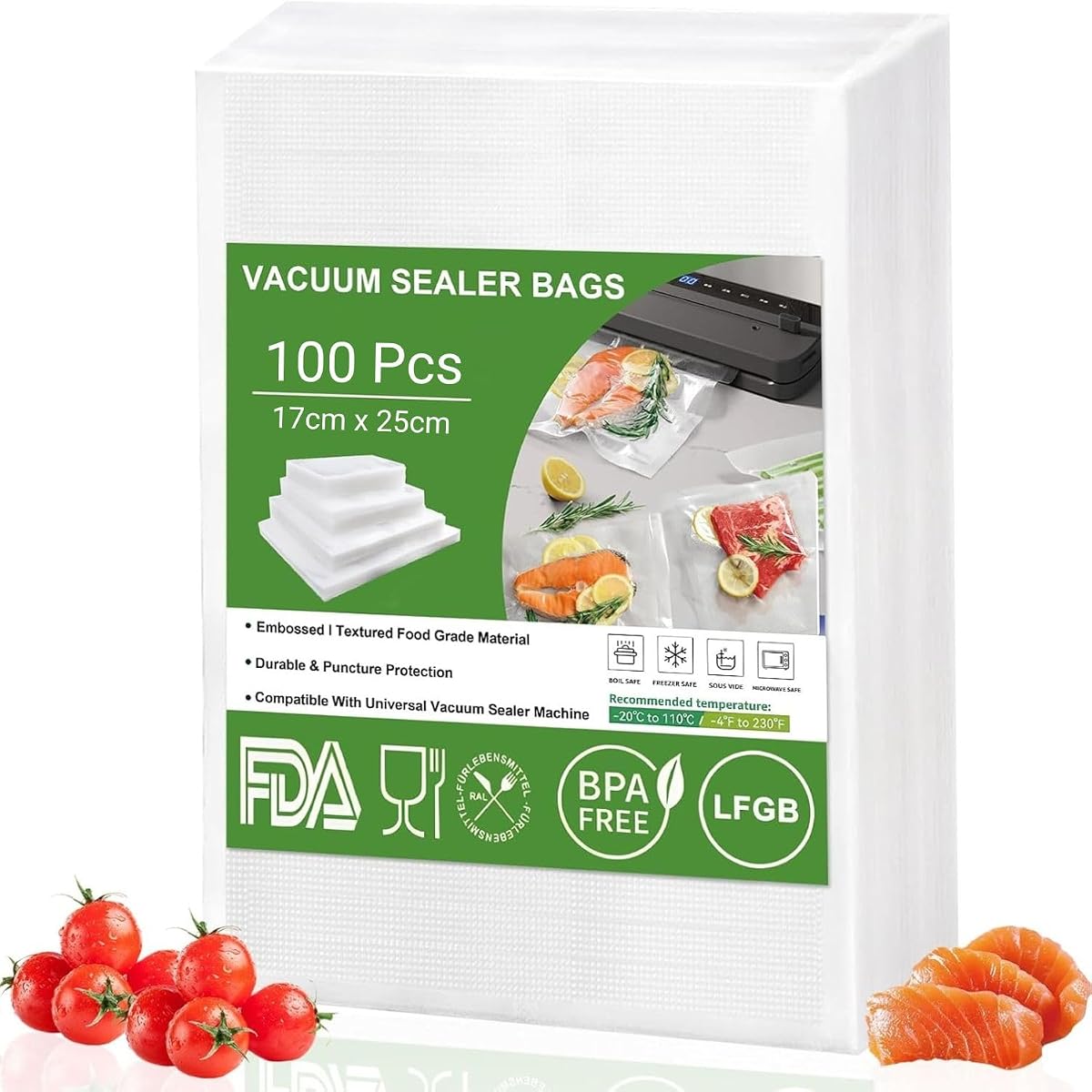 SONIQE Vacuum Pouch 17cm x 25cm, Pack of 100, Dotted Embossed BPA Free