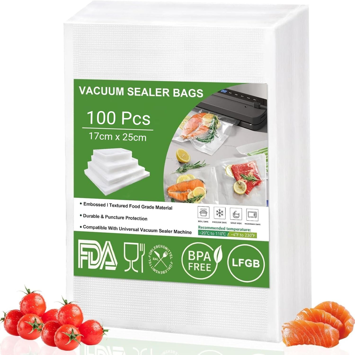 ARJEX Vacuum Sealer Bags 17 x 25 cm 100 Pieces Embossed BPA Free Tear Proof Vacuum Sealer Bags for All Household Vacuum Sealer Professional Vacuum Sealer Bags-image-18
