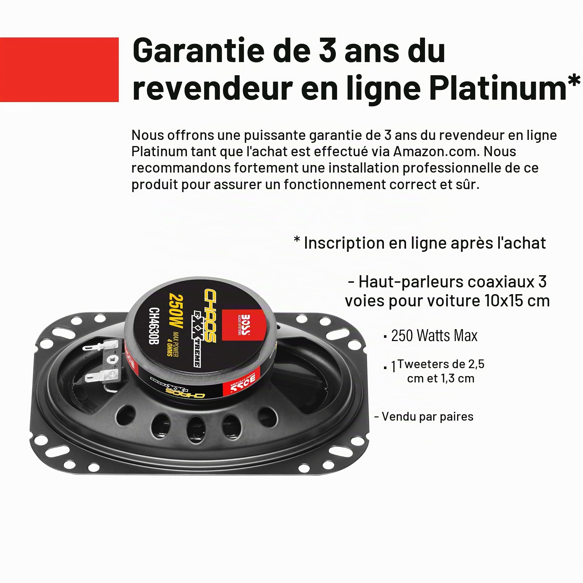 BOSS AUDIO SYSTEMS 2 CH4630B Enceintes triaxiales Noires à Trois Voies 4 x 6 10 x 15 cm 100 x 150 mm 125 Watts rms 250 Watts Max Portes Portes, par Paire