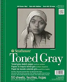 Bloco de papel para desenho Strathmore série 400, 50 folhas de tom cinza, 14 x 21,6 cm