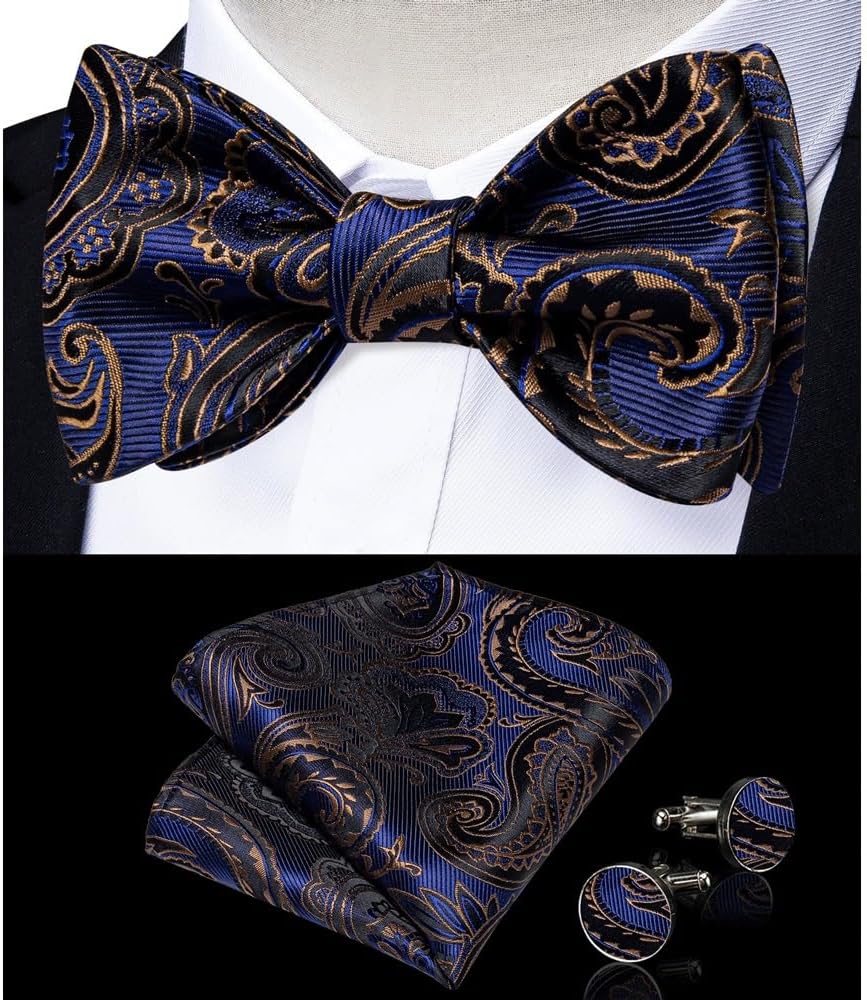 Retro Self-Tie Bowties for Man Accessories Pocket Square Cufflinks Sets Silk Wedding Bow Ties Gift