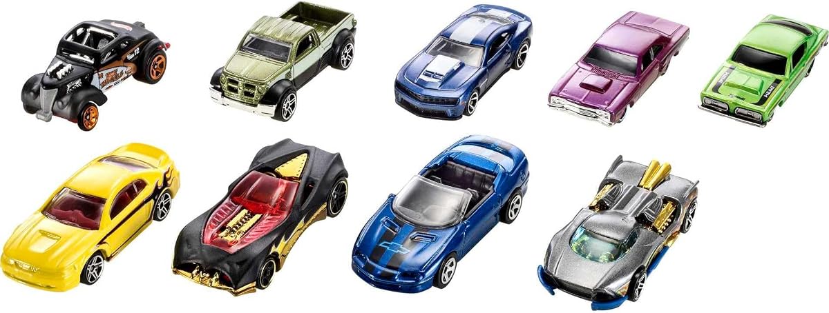 Toy Cars or Trucks 9-Pack, Set of 9 Vehicles in 1:64 Scale, Including 1 Exclusive, for Kids & Collectors (Styles May Vary)