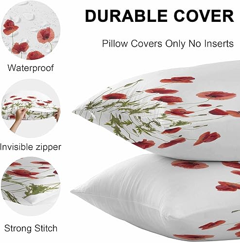 Miniatura 8 de Fundas de cojín impermeables con diseño de amapola roja en acuarela para exteriores, diseño de flores de jardín, paquete de 2 fundas de almohada