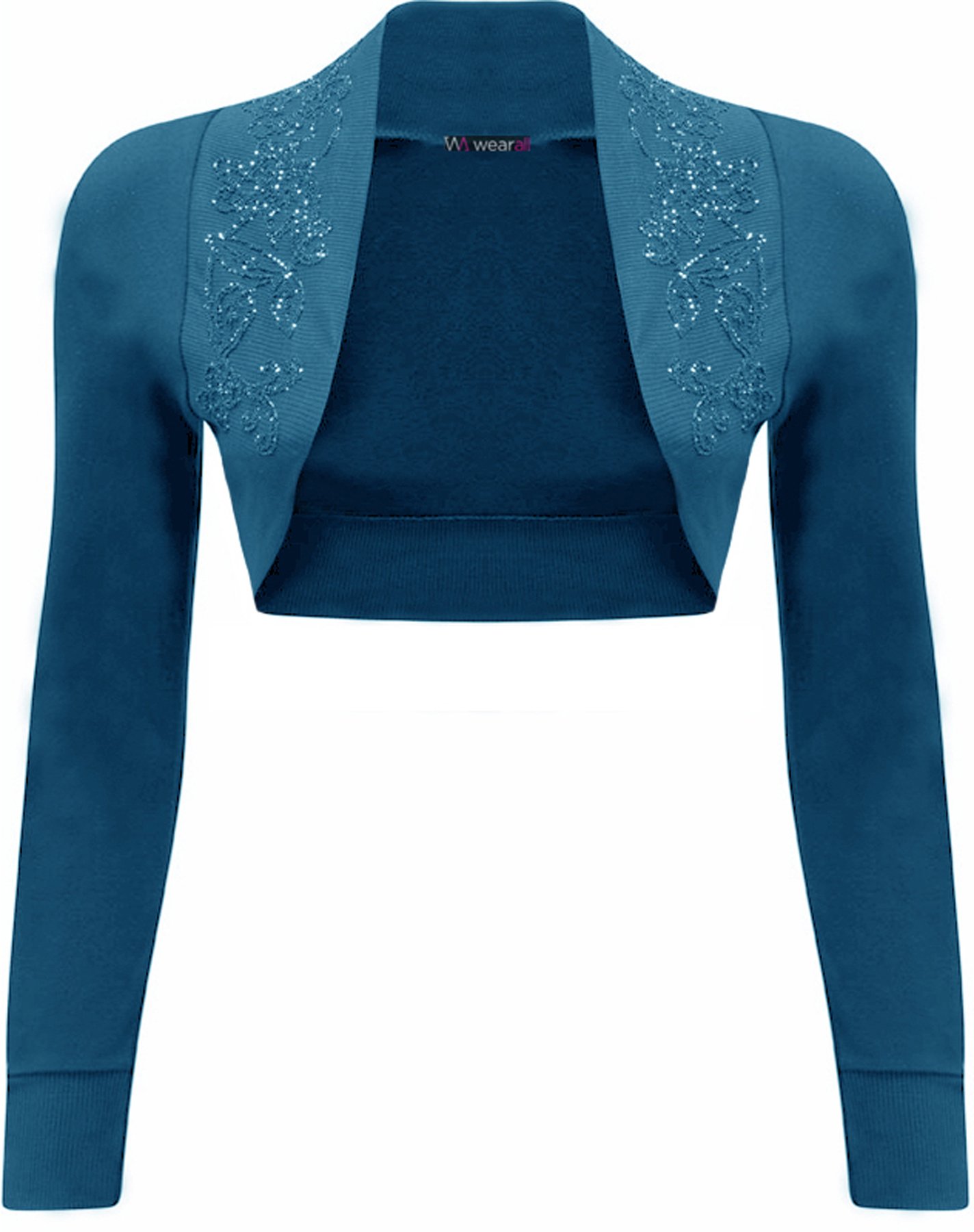 WearAll New Ladies Beaded Shrug Bolero Top Womens Sizes Teal 12/14