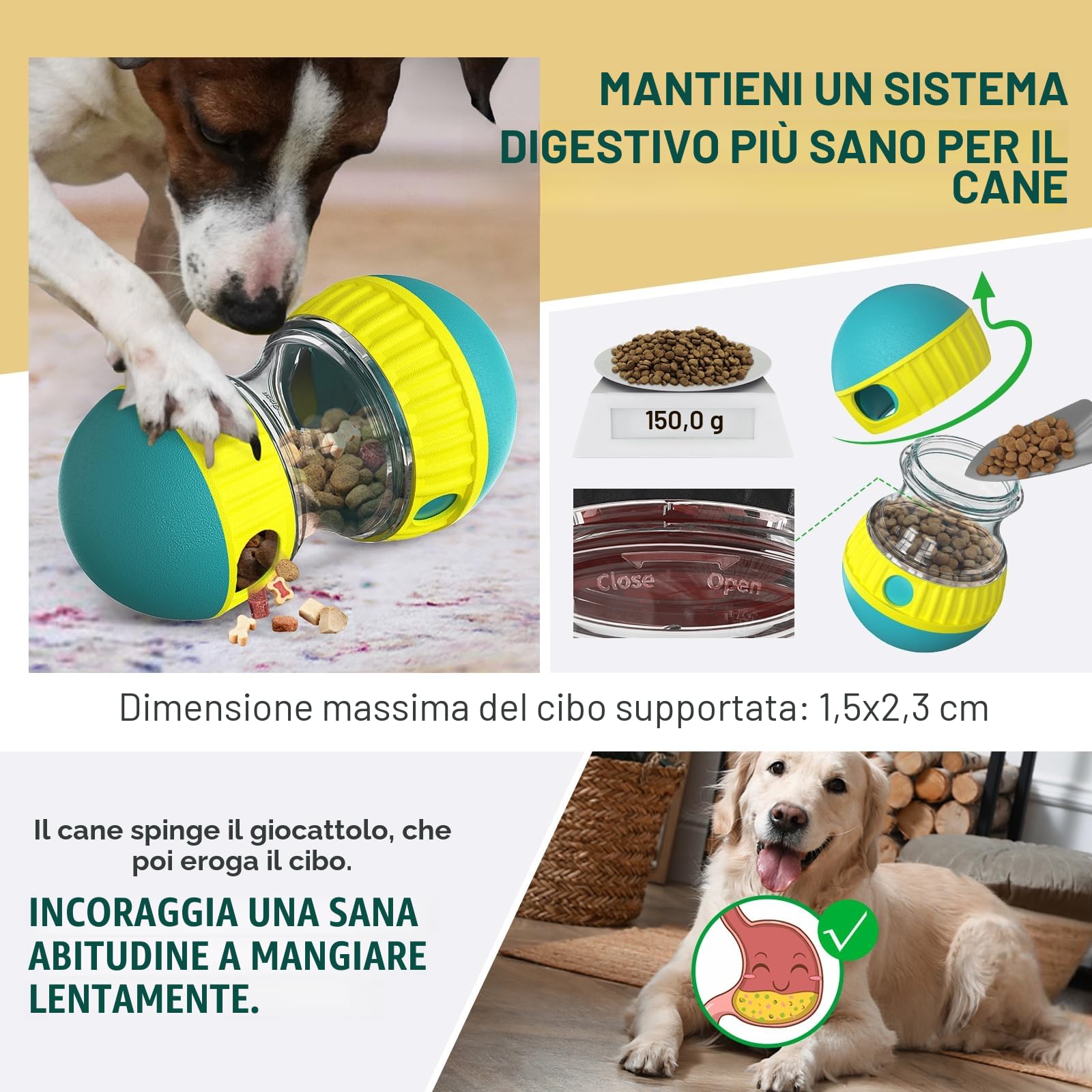 Giocattolo interattivo per cani, indistruttibile per cuccioli, mangiatoia, dispenser di dolcetti, mangiatoia per cani, alimentazione lenta, per razze da masticare aggressive di taglia
