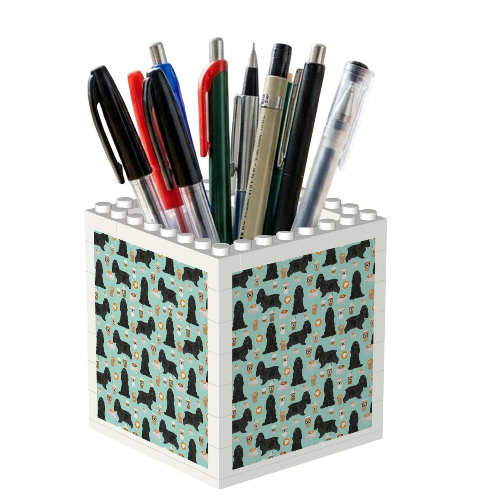 Poadnly Cocker Spaniel With Coffees Black Cocker Spaniel Dog, Pen Pot Pencil Holder for Office Home School, Compact Desk Organiser for Office Stationery