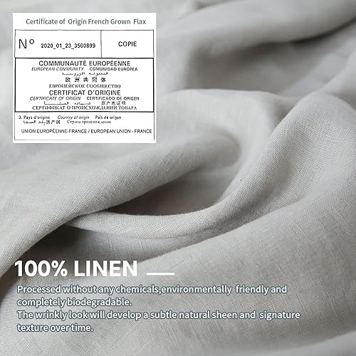 Miniatura 6 de Simple&Opulence Juego de funda nórdica 100% lino con ribetes y 100% lino bordado (tamaño King, gris)