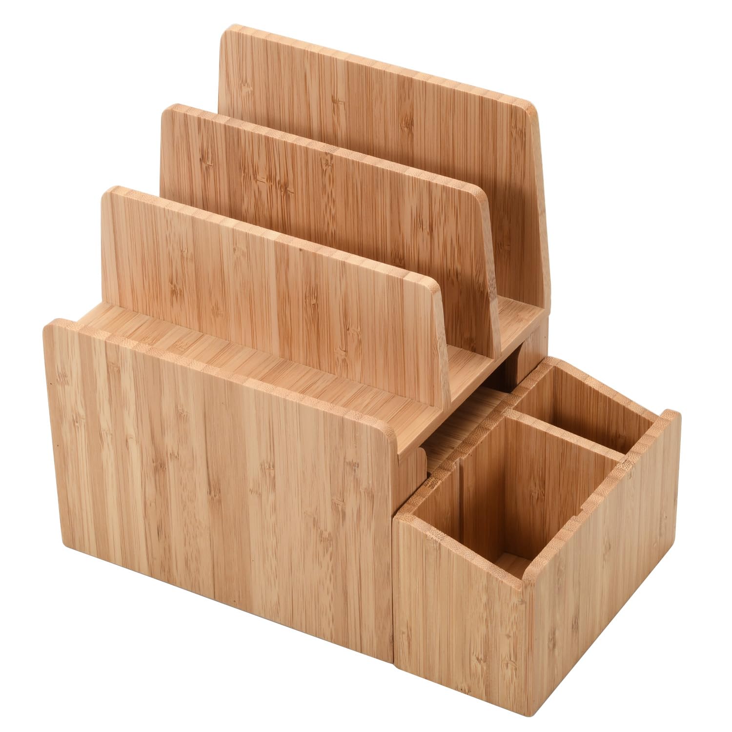 MobileVision Bamboo Charging Station with Extension Compartment for Smartphones, Tablets, & Laptops Charging Dock Plus Stationary Item Holder