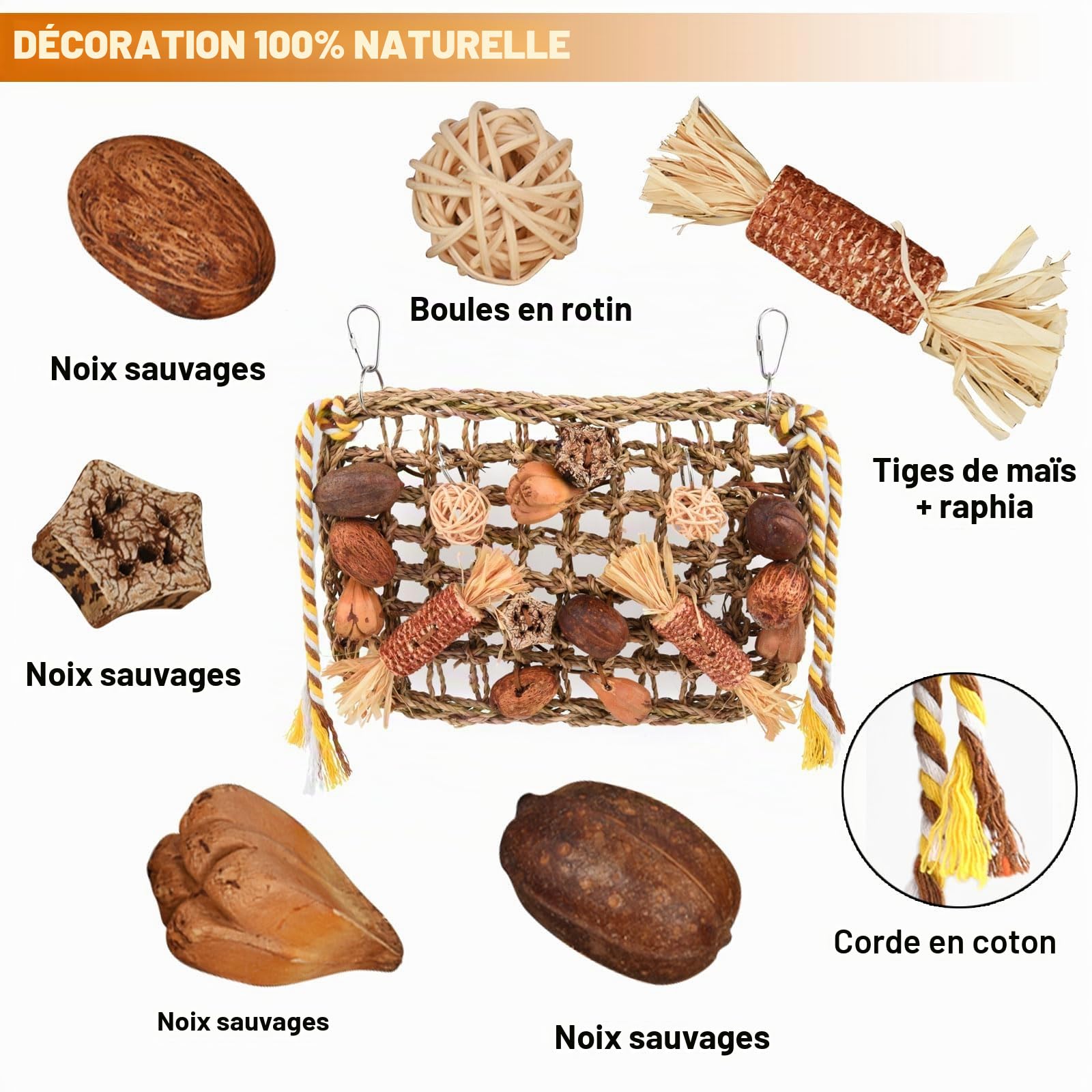 Jouets pour Oiseaux, Jouet Perroquet, Jouet Perroquet Gris du Gabon Mural Suspendu Naturel Jeux pour