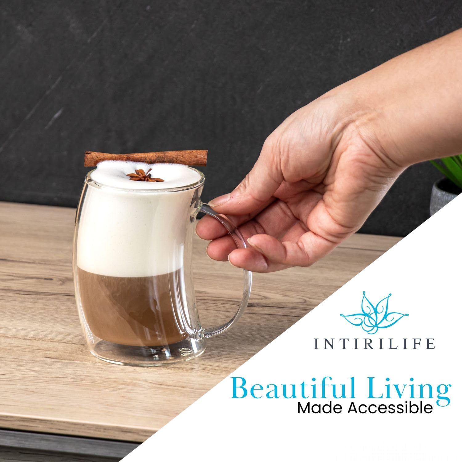 INTIRILIFE 6x bicchieri termici a doppia parete - stile curvo - capacità 200ml - effetto galleggiante, soffiato a bocca e isolato per latte macchiato, come bicchiere da tè o da caffè con Henkell