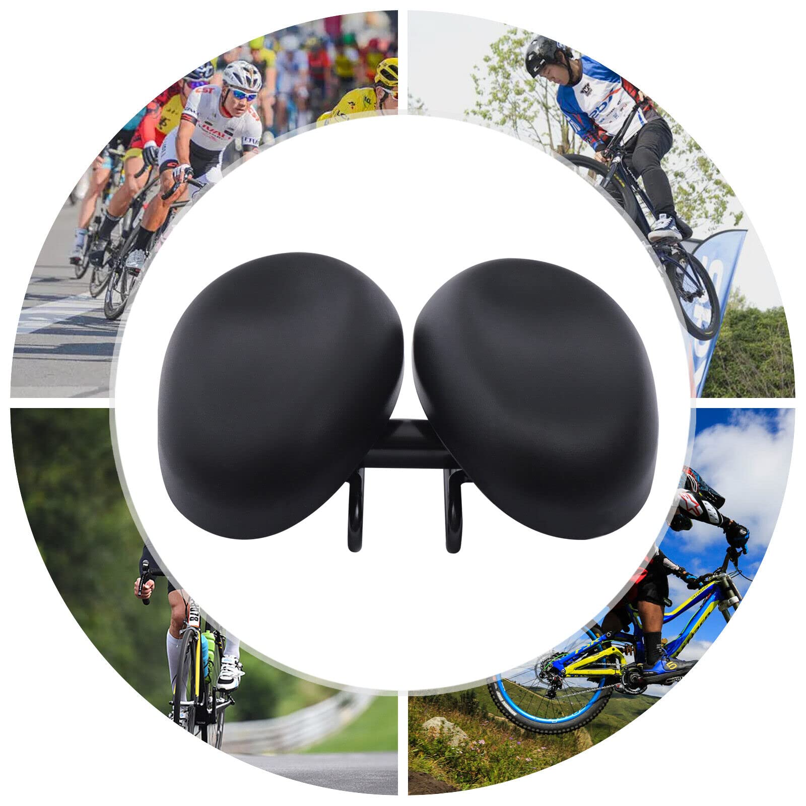 Selle de vélo 2 places, selle de vélo de route VTT en cuir PVC imperméable pour homme et femme ergonomique réglable double rembourrage sans nez