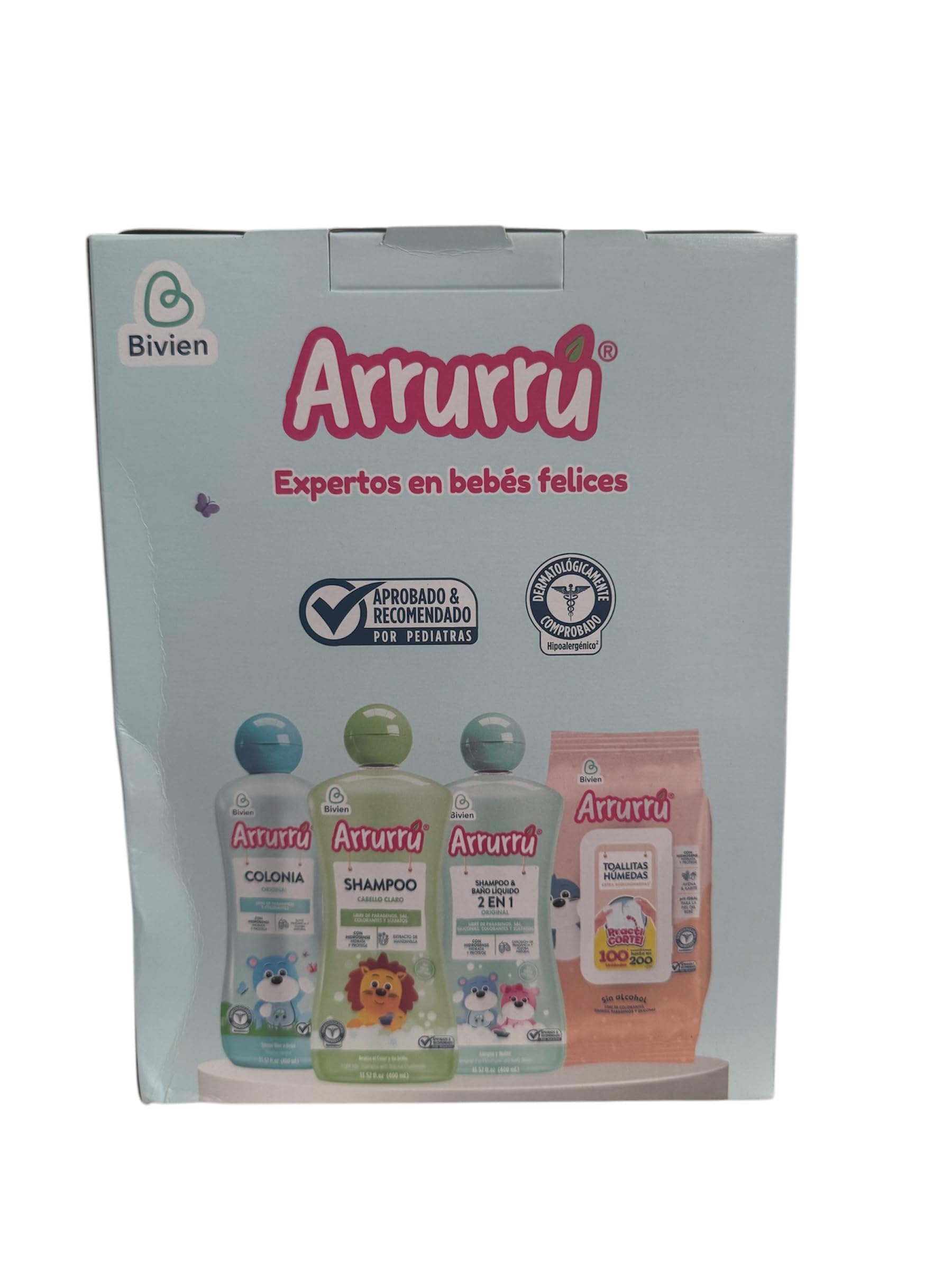 Arrurru Mega Pack Colonia Original 400 ml - Shampoo Cabello Claro 400 ml - Shammpoo y Baño Líquido 2 en 1 400 ml - Toallitas Húmedas Avena & Karite 120